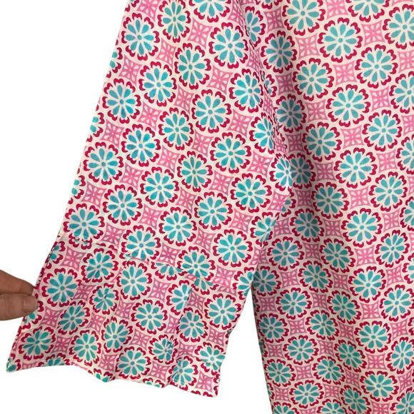 Malabar Bay Tunic Top Womens Size Medium Pink V-Neck 3/4 Sleeve Geometric - Picture 4 of 7
